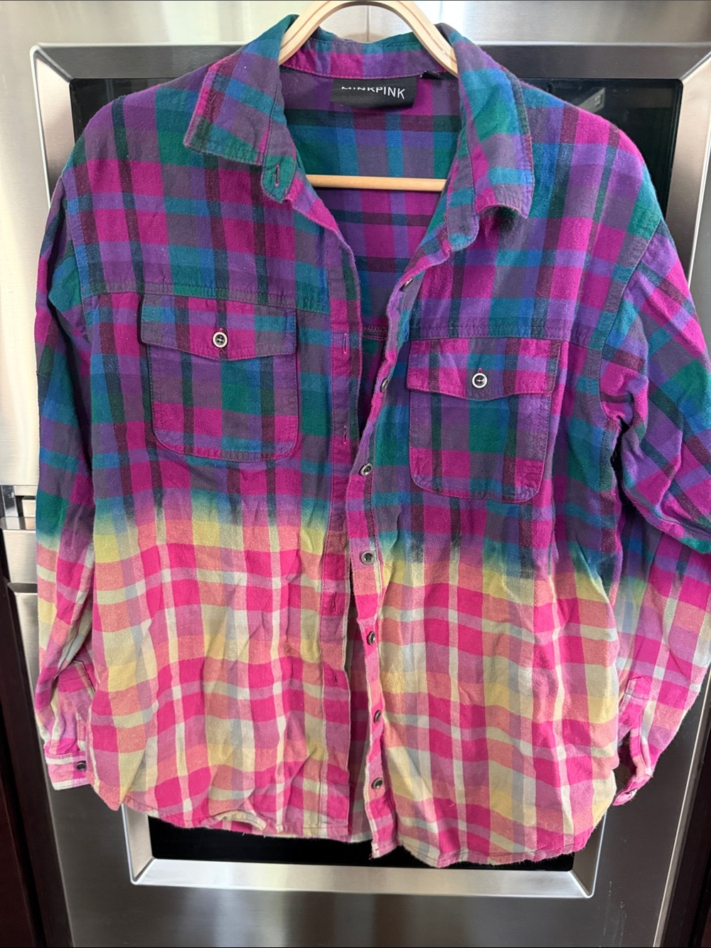 MINKPINK Multicolor Plaid Button-Down Shirt Jacket - Purple, Teal, Pink, Yellow